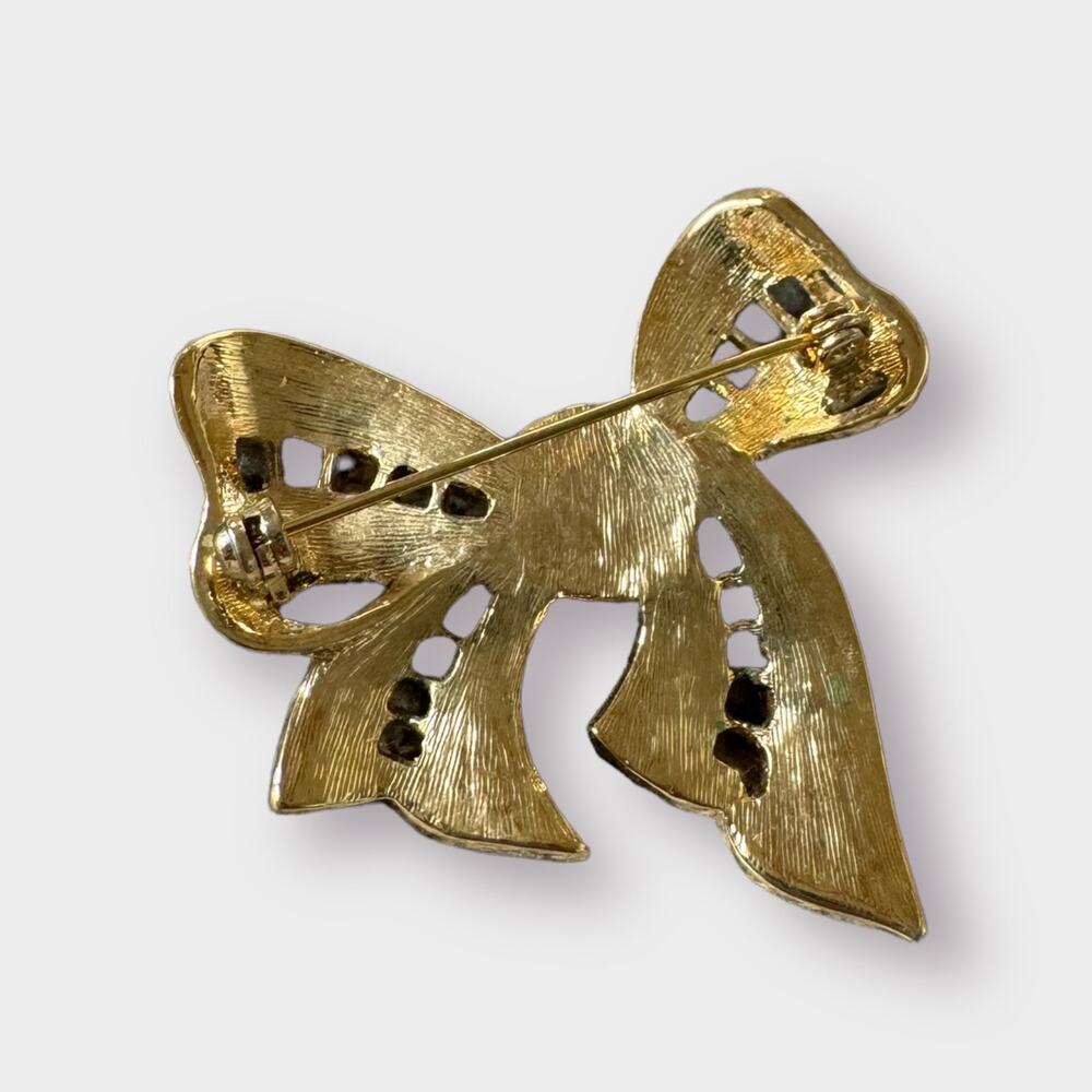 90s Black and Gold Pearl Bow Brooch‎ - Picture 2 of 3